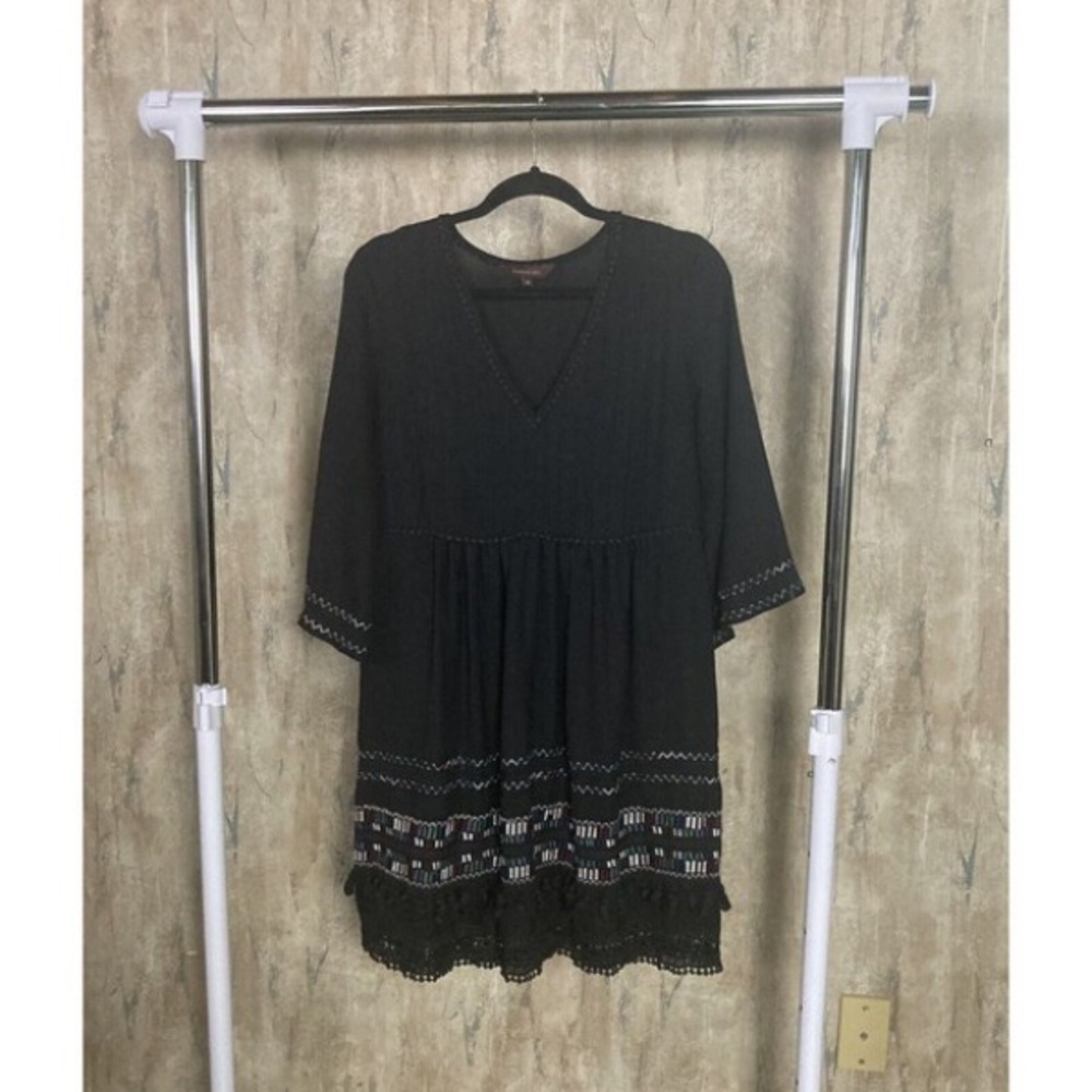 Ranna Gill Black Mini Dress with Embroidered Accents